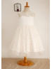 Ivory Lace Champagne Tulle V Back Sweet Rustic Flower Girl Dress